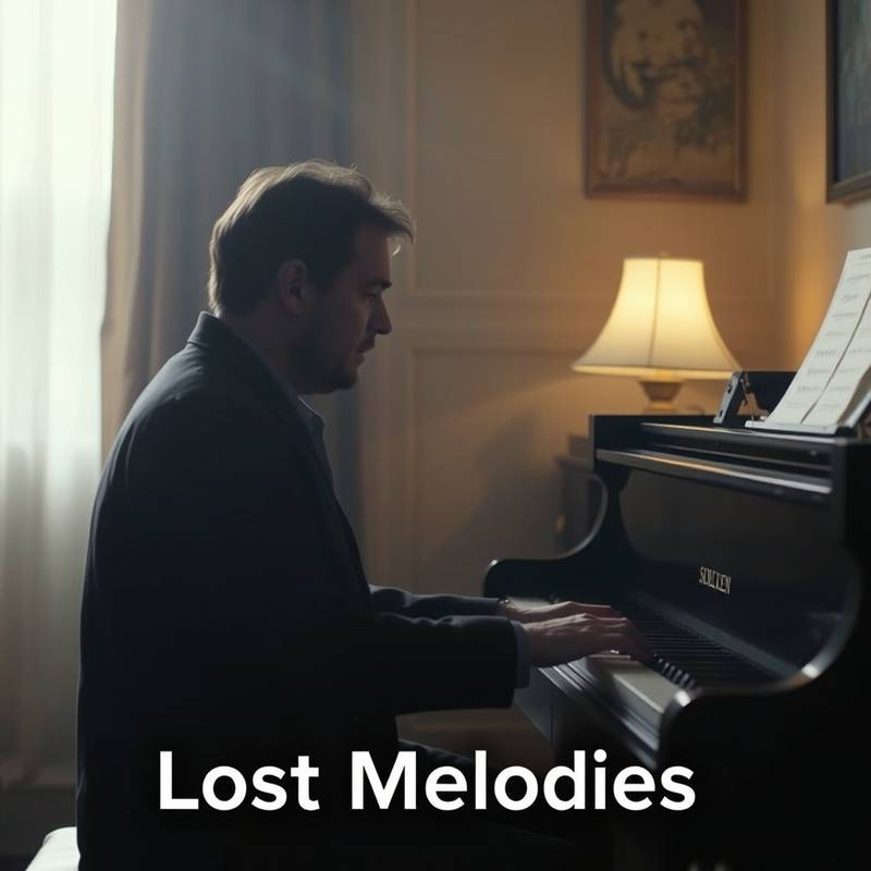 Filmstill aus dem Spielfilm 'Verlorene Melodien': Ein Musiker spielt melancholisch auf einem Klavier.